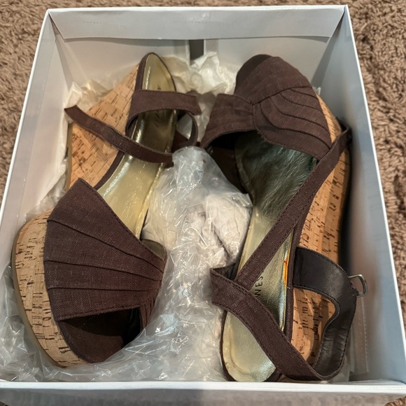 Nine West Shoes - 9.5! Nine West Brown Strappy Cork-Sole Wedges
